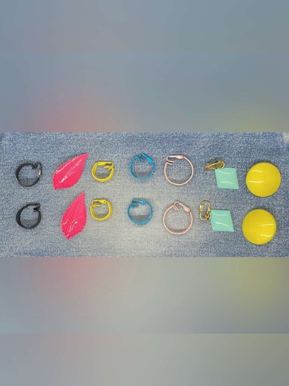 80s clip on earrings hoops disc leaf diamond Lot of 7 pair